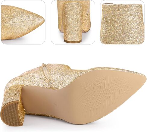 Perphy Women's Chunky Heels Ankle Boots Glitter | Sparkly, Fall/Winter, Zip up, Wedding Party Dress Shoes, Evening, Date Night with Dresses, Jeans in Kuwait