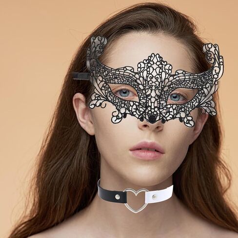 3 قطع من إكسسوارات زي القطة السوداء، عصابة رأس من الدانتيل الأسود لأذن القطة من الدانتيل قناع تنكر على شكل قلب الحب لحفلة تنكرية، زي امرأة القطة للنساء والفتيات في الهالوين in Kuwait