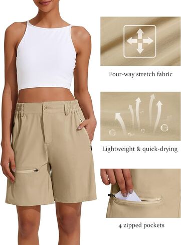 COOrun Womens Hiking Cargo Shorts Quick Dry Summer Half Pants Golf Travel Athletic 8"/7" Length Shorts with Zipper Pockets in Kuwait