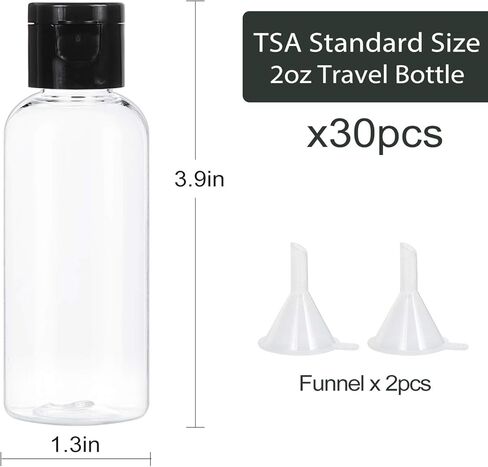 زجاجات سفر قابلة لإعادة الملء من شيكور، مجموعة من 30 زجاجة 60 مل بلاستيكية فارغة مانعة للتسرب مع غطاء قلاب لشامبو كريمي وصابون سائل in Kuwait