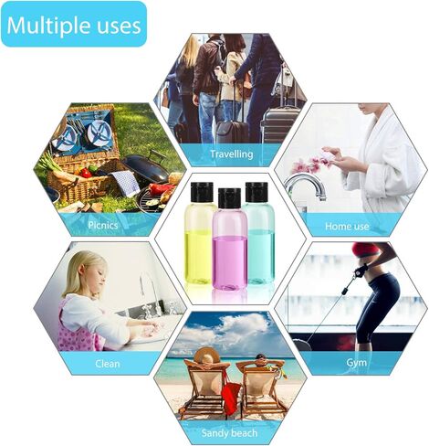 زجاجات سفر قابلة لإعادة الملء من شيكور، مجموعة من 30 زجاجة 60 مل بلاستيكية فارغة مانعة للتسرب مع غطاء قلاب لشامبو كريمي وصابون سائل in Kuwait