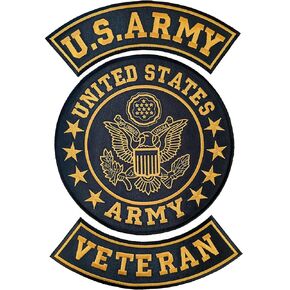 US Army Veteran Patches Set for Veterans Bikers Motorcycle Jacket or Vest Gold (US Army Retired)