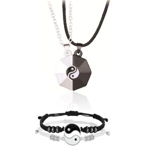 Hifunny Matching Love Heart Necklace Bracelet Set Two Souls One Heart Matching Bracelet Necklace Set for Women Men Couple Jewelry 4Pcs Set
