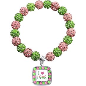 Scwasen CWSEN Sorority Paraphernalia Gifts Sorority Jewelry Bracelet for Women I Love Necklace Pink and Green Jewelry Greek Graduation Gift in Kuwait