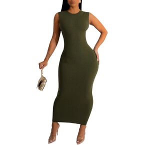 YouSexy Sexy Bodycon Ribbed Tank Dress for Women Sleeveless Casual Party Club Midi Dresses