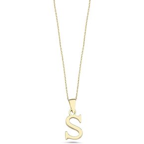 Wish Carat 14k Gold Letter Necklace - 14 Karat Gold Jewelry, Alphabet Letter Necklace, Yellow Gold Pendant, Initial Necklace, Real Gold Necklace for Women | 18''