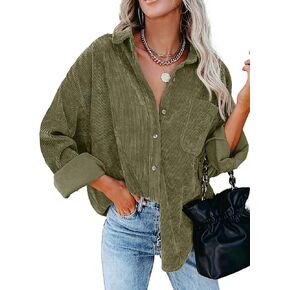 Meceku Women's Corduroy Shirts Long Sleeve Button Down Blouses Casual Oversized Tops with Pocket in Saudi Arabia