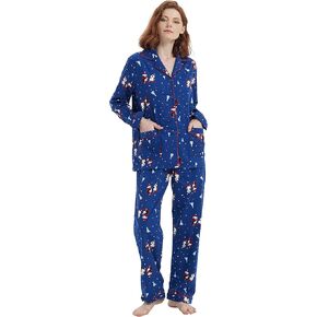 amaxer Women's Flannel Pajama Set 100% Cotton Soft Christmas Pajamas For Women Long Sleeve Pjs Button Down Warm Sleepwear