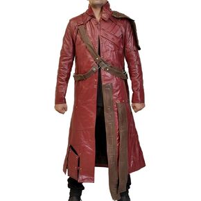Mens Distressed Maroon Star Superhero Protector King Faux Leather Galaxy Adult Costume Jacket