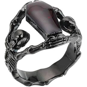 PAMTIER Men's Women's Zirconia Skull Ring Diamond Coffin Bike Party Wedding Jewelry