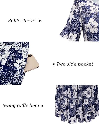 STYLEWORD فساتين نسائية صيفية متوسطة الطول بنقشة الزهور كاجوال إخفاء دهون البطن هاواي الربيع كشكش كم قصير مع جيوب 2023 in Kuwait