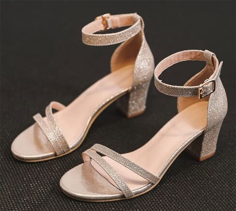 kkdom Women Fashion Open Toe Ankle Strap Chunky Heels Sexy Sandals Comfort Women Dressy Summer Shoe for Party Dating Daily Work in Kuwait