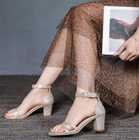 kkdom Women Fashion Open Toe Ankle Strap Chunky Heels Sexy Sandals Comfort Women Dressy Summer Shoe for Party Dating Daily Work in Kuwait