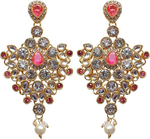 I Jewels Indian Wedding Traditional Gold Plated Kundan Ethnic Bridal Jewelry Set with Earrings, Nose Ring, Mathapatti & Haath Panja for Women in Saudi Arabia