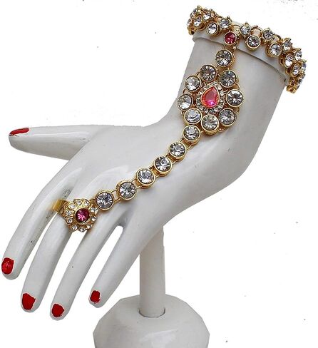 I Jewels Indian Wedding Traditional Gold Plated Kundan Ethnic Bridal Jewelry Set with Earrings, Nose Ring, Mathapatti & Haath Panja for Women in Saudi Arabia