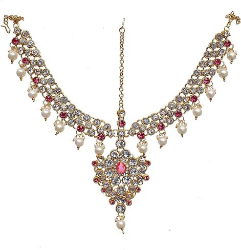 I Jewels Indian Wedding Traditional Gold Plated Kundan Ethnic Bridal Jewelry Set with Earrings, Nose Ring, Mathapatti & Haath Panja for Women in Saudi Arabia