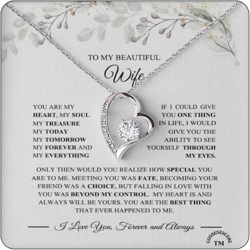 قلادة إلى زوجتي، هدايا الذكرى السنوية لهدية عيد ميلاد الزوجة، هدايا للزوجة لها، مجوهرات للزوجة، هدية عاطفية للزوجة، بطاقة قصيدة للزوجة، عقدة حب مخصصة/ قلوب متشابكة/.. قلادة in Kuwait