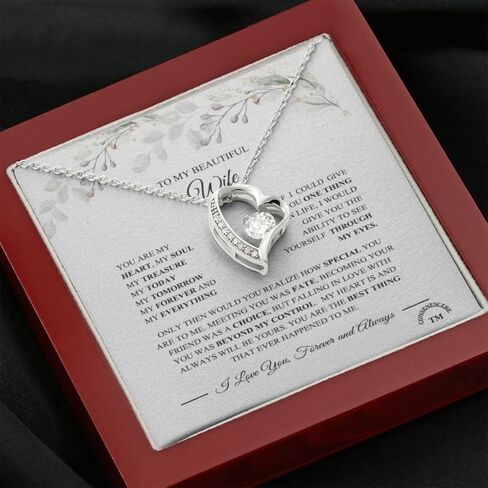 قلادة إلى زوجتي، هدايا الذكرى السنوية لهدية عيد ميلاد الزوجة، هدايا للزوجة لها، مجوهرات للزوجة، هدية عاطفية للزوجة، بطاقة قصيدة للزوجة، عقدة حب مخصصة/ قلوب متشابكة/.. قلادة in Kuwait