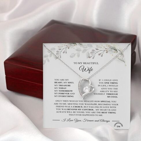 قلادة إلى زوجتي، هدايا الذكرى السنوية لهدية عيد ميلاد الزوجة، هدايا للزوجة لها، مجوهرات للزوجة، هدية عاطفية للزوجة، بطاقة قصيدة للزوجة، عقدة حب مخصصة/ قلوب متشابكة/.. قلادة in Kuwait