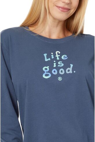 تيشيرت Life is Good Lig Vintage Stacked Airbrush بأكمام طويلة Boxy Crusher™ باللون الأزرق الداكن مقاس XXL (الولايات المتحدة 20) in Saudi Arabia