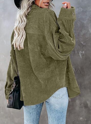 Meceku Women's Corduroy Shirts Long Sleeve Button Down Blouses Casual Oversized Tops with Pocket in Saudi Arabia