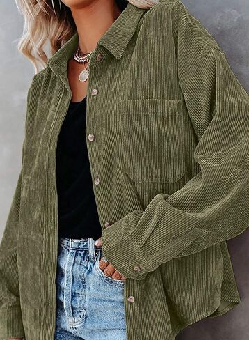 Meceku Women's Corduroy Shirts Long Sleeve Button Down Blouses Casual Oversized Tops with Pocket in Saudi Arabia
