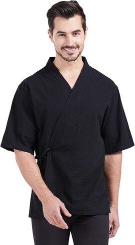 Nanxson Chef Coat Japanese Kimono Cardigan Sushi Jacket Short Sleeve Workwear for Kitchen,Cooking,Bistro CFM0074 in Kuwait