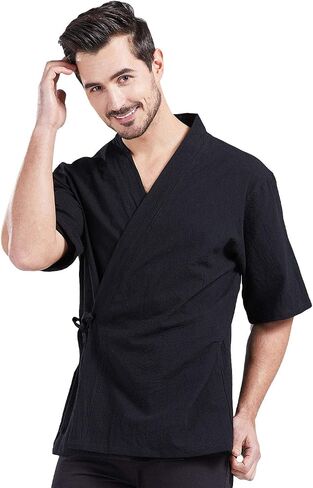 Nanxson Chef Coat Japanese Kimono Cardigan Sushi Jacket Short Sleeve Workwear for Kitchen,Cooking,Bistro CFM0074 in Kuwait