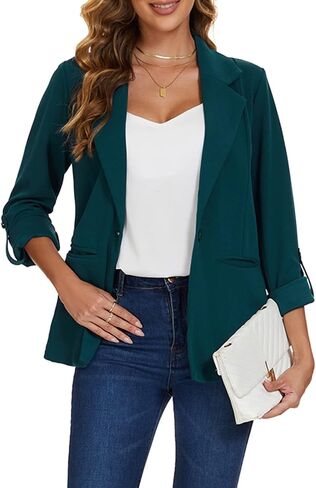 MINTLIMIT Womens Casual Blazers Button Front 3/4 Roll-up Sleeve Notched Lapel Business Work Blazer Jacket with Pockets in Kuwait
