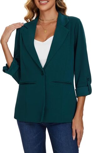 MINTLIMIT Womens Casual Blazers Button Front 3/4 Roll-up Sleeve Notched Lapel Business Work Blazer Jacket with Pockets in Kuwait