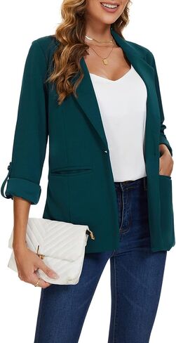 MINTLIMIT Womens Casual Blazers Button Front 3/4 Roll-up Sleeve Notched Lapel Business Work Blazer Jacket with Pockets in Kuwait