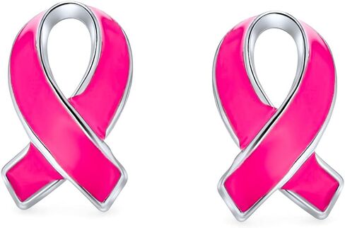 Breast Cancer Awareness Pink Ribbon Support Enamel Stud Earrings For Women .925 Sterling Silver in Saudi Arabia