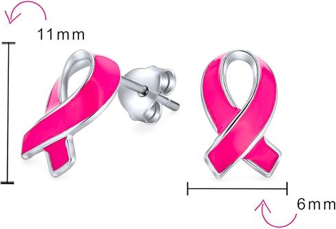 Breast Cancer Awareness Pink Ribbon Support Enamel Stud Earrings For Women .925 Sterling Silver in Saudi Arabia