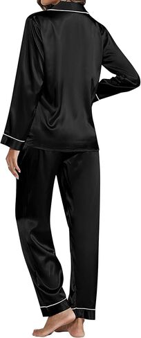 Ficerd 2 حزمة المرأة الحرير منامة الساتان مجموعة 2 قطعة طويلة الأكمام ملابس النوم ملابس النوم زر أسفل الساتان Pj مجموعة للنساء in Kuwait