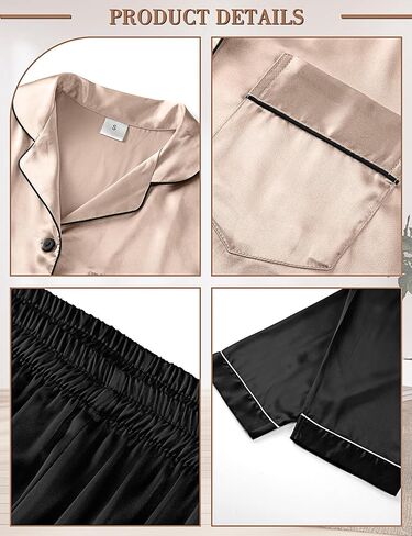 Ficerd 2 حزمة المرأة الحرير منامة الساتان مجموعة 2 قطعة طويلة الأكمام ملابس النوم ملابس النوم زر أسفل الساتان Pj مجموعة للنساء in Kuwait