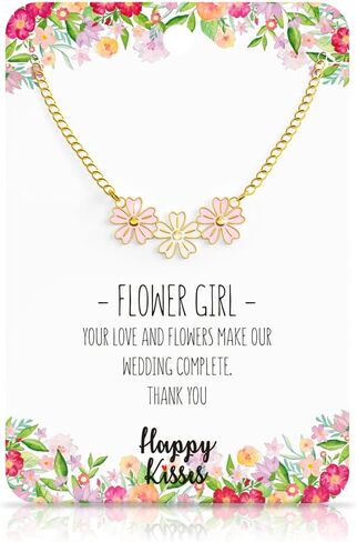 Happy Kisses Flower Girl Necklace - Wedding Gift from Bride - Flower Girl Gifts – Multiple Wedding Colors - Hypoallergenic 18K Silver - Adjustable Chain in Kuwait