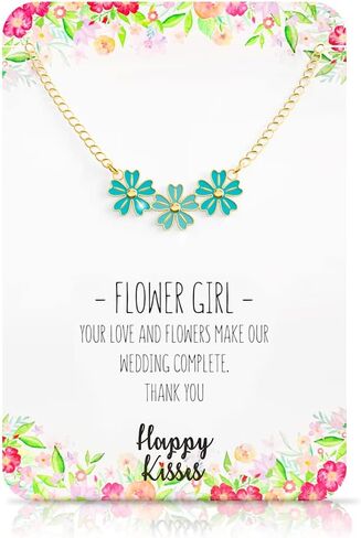 Happy Kisses Flower Girl Necklace - Wedding Gift from Bride - Flower Girl Gifts – Multiple Wedding Colors - Hypoallergenic 18K Silver - Adjustable Chain in Kuwait
