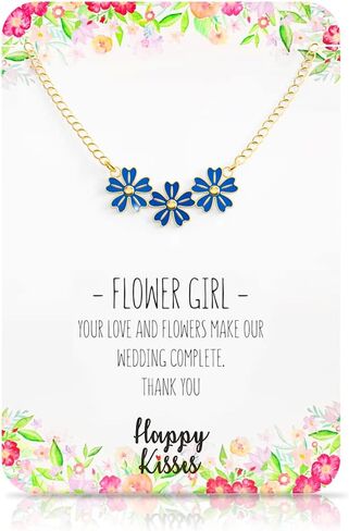 Happy Kisses Flower Girl Necklace - Wedding Gift from Bride - Flower Girl Gifts – Multiple Wedding Colors - Hypoallergenic 18K Silver - Adjustable Chain in Kuwait