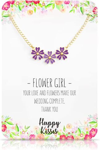 Happy Kisses Flower Girl Necklace - Wedding Gift from Bride - Flower Girl Gifts – Multiple Wedding Colors - Hypoallergenic 18K Silver - Adjustable Chain in Kuwait