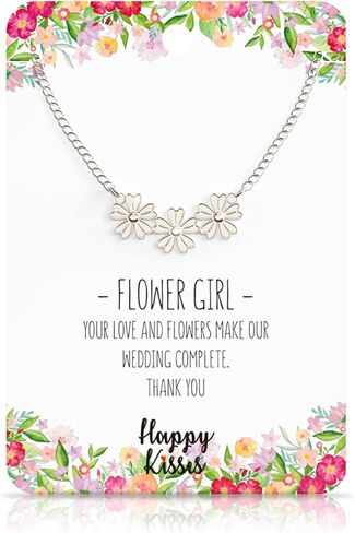 Happy Kisses Flower Girl Necklace - Wedding Gift from Bride - Flower Girl Gifts – Multiple Wedding Colors - Hypoallergenic 18K Silver - Adjustable Chain in Kuwait