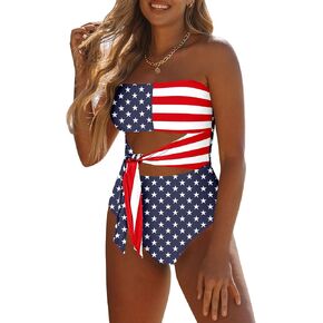 Viottiset Women's Bandeau One Piece Swimsuit Strapless Tie High Cut Out Bathing Suit in Saudi Arabia