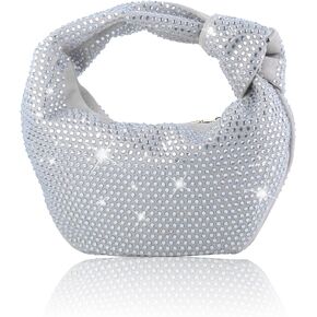 ELDA Knotted Handbag for Women Fashion Designer Ladies Hobo Dumpling Bag Rhinestone Purses Sparkly Evening Clutch