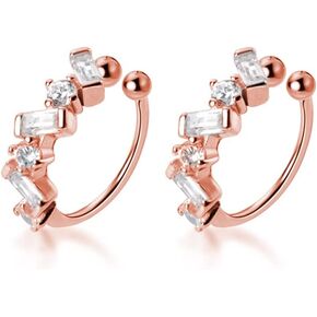 SLUYNZ 925 Sterling Silver CZ Cuff Earrings for Women Teen Girls Small Hoop Earrings No Piercing Cartilage Earrings