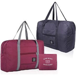 Foldable Travel Duffel Bag (2 Pack), For Spirit Airlines, Weekender Overnight Bag, Tote Carry on Luggage Sport Duffle Weekender Overnight for Women and Girls (2Pack-Red Black)
