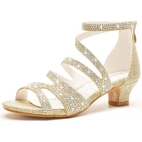 Eiimieor Girls High Heels Glittle Wedding Party Dress Shoes Flower Girl Pump Sandals for Toddler Little Big Kid