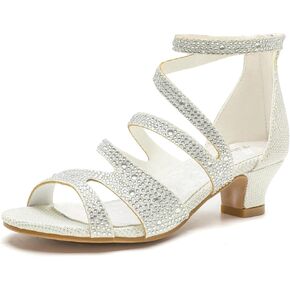 Eiimieor Girls High Heels Glittle Wedding Party Dress Shoes Flower Girl Pump Sandals for Toddler Little Big Kid
