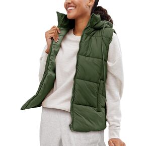 EsheSy Women's Puffer Vest with Removable Hood Sleeveless Full Zip Quilted Down Jacket