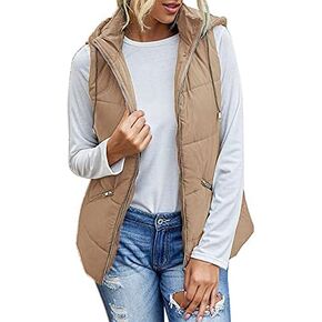 ANDLCUY Women's Lightweight Zip Up Hooded Vest Fashion Sleeveless Quilted jacket with Pockets