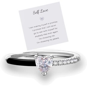 Heart Rings for Women Heart-Cut Half Enamel Promise Self Love Rings for Mother Daughter Best Friends, Silver Plated Love Jewelry Gifts Birthday Christmas Valentines Gifts for Women