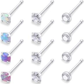 Cisyozi 18G 20G 22G Nose Rings Studs Surgical Steel Nose Stud Set 1.5mm 2mm 2.5mm 3mm Diamond Cubic Zirconia Opal Screw L Shaped Straight Nose Piercing Jewelry for Women Men in Saudi Arabia